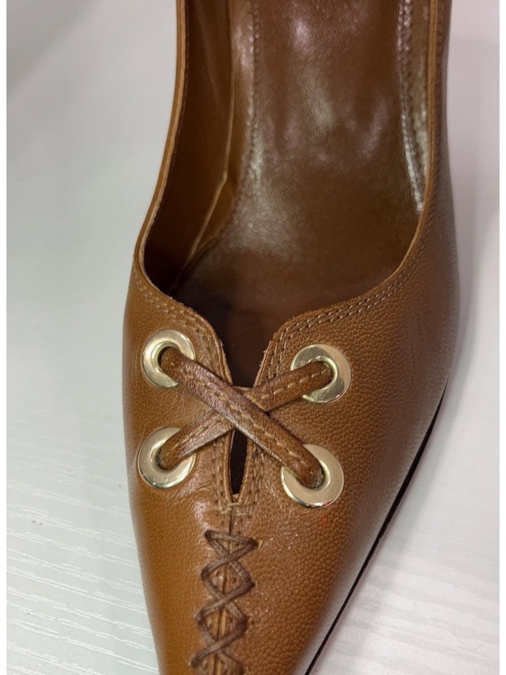 YSL Yves Saint Laurent (YSL) Rive Gauche brown leather tie-front pumps 37 EUC - Picture 15 of 16